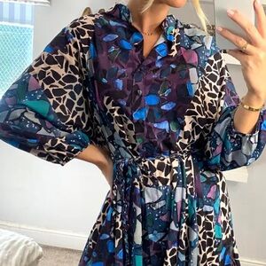 Angeleye Multicolor Print Mini Dress, long sleeves, size 6
